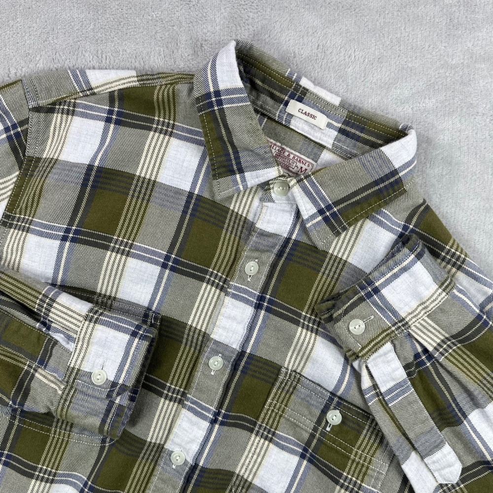 Wallace & Barnes Flannel Shirt Mens Medium Green Plaid Classic Fit Button Down